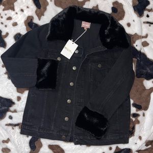 Show Me Your Mumu Denver Denim Jacket with Faux Fur Size Large New With Faux Fur